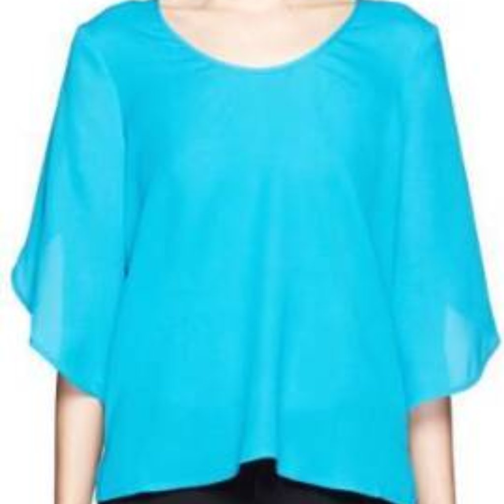 Dvf Diane Von Furstenberg Nancy Tulip Sleeve Silk Top Blouse Laguna Blue
